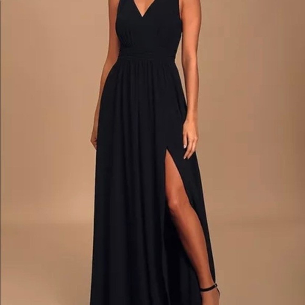 Lulus Thoughts of Hue Navy Blue Surplice Maxi Size X Small.